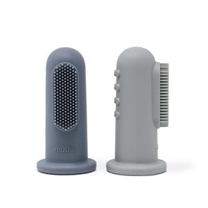 Mushie Silicone Finger Toothbrush -  Stone/Tradewinds